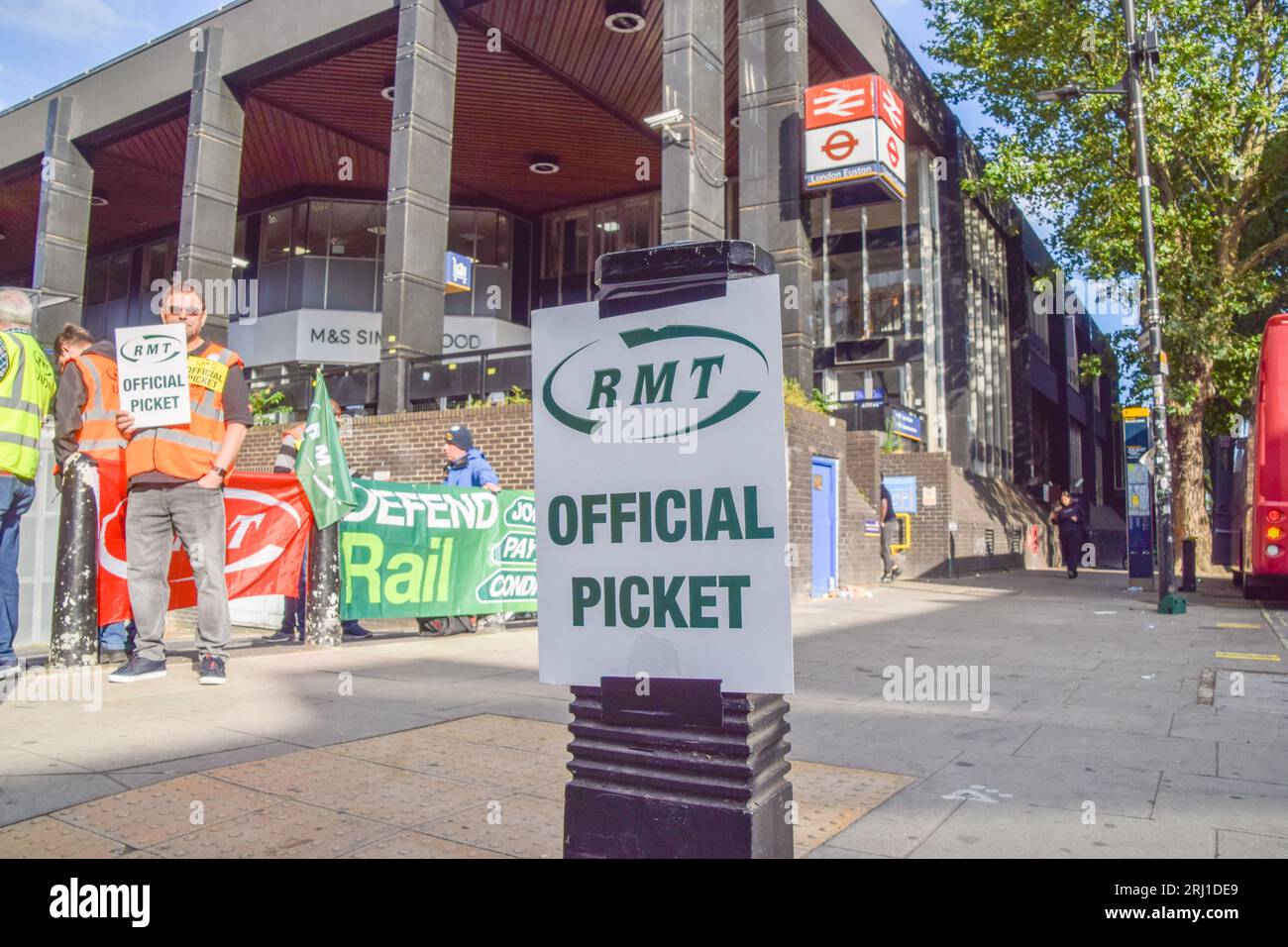 London, UK. 20th July 2023. RMT picket line outside Euston Station as fresh rail strikes hit the