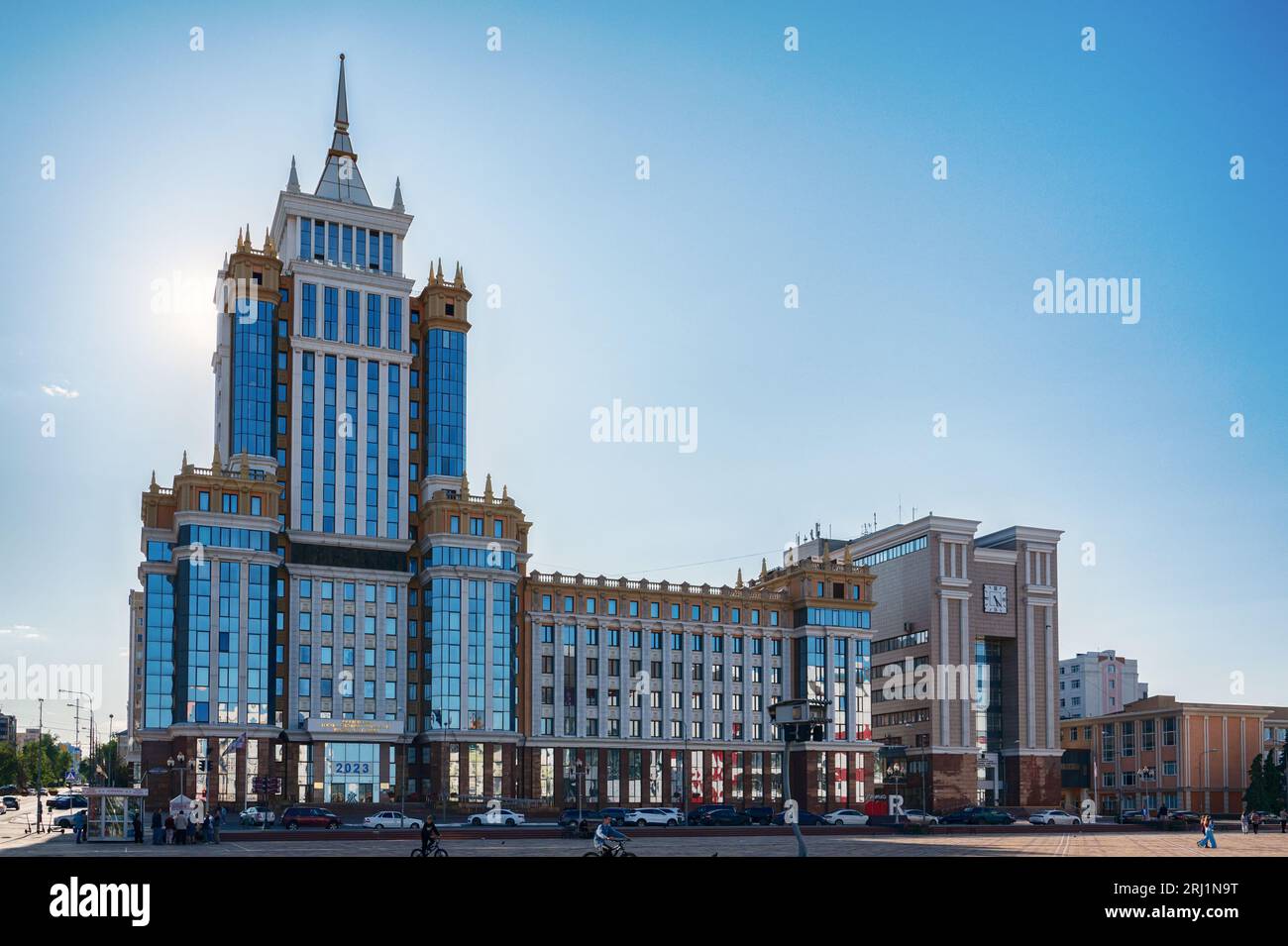 SARANSK, RUSSIA - June 4, 2023: The main building of the Mordovian State University. The 17-storey building with a height of 90 meters was opened on S Stock Photo