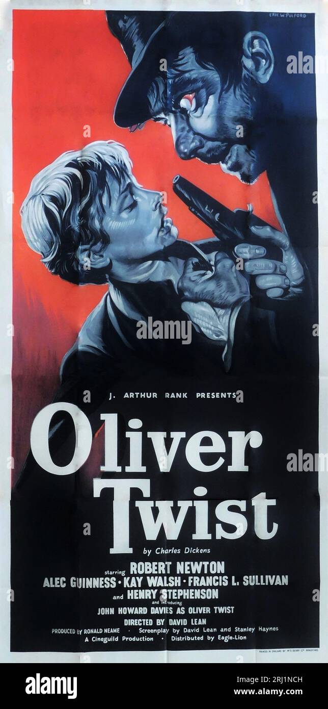 British poster with ERIC PULFORD art for JOHN HOWARD DAVIES and ROBERT NEWTON in OLIVER TWIST 1948 director DAVID LEAN novel Charles Dickens producer Ronald Neame Cineguild / Eagle-Lion Stock Photo