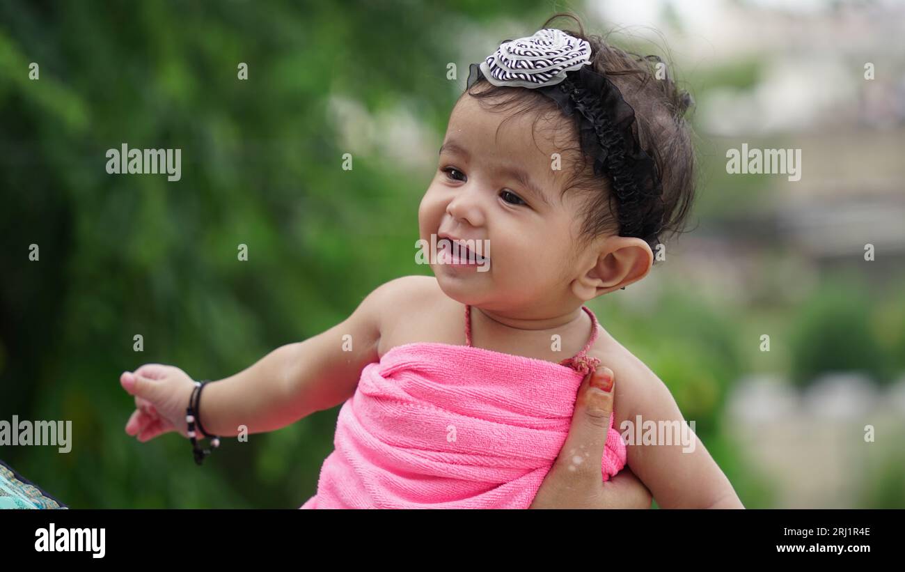 Portrait of a happy laughing child girl. Close-up portrait of her she nice-looking attractive lovely healthy glad cheerful cheery foxy ginger girl Stock Photo