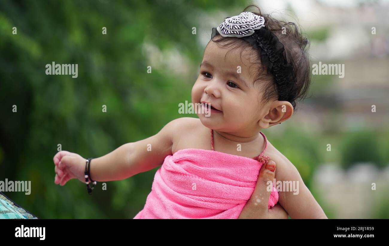 Portrait of a happy laughing child girl. Close-up portrait of her she nice-looking attractive lovely healthy glad cheerful cheery foxy ginger girl Stock Photo