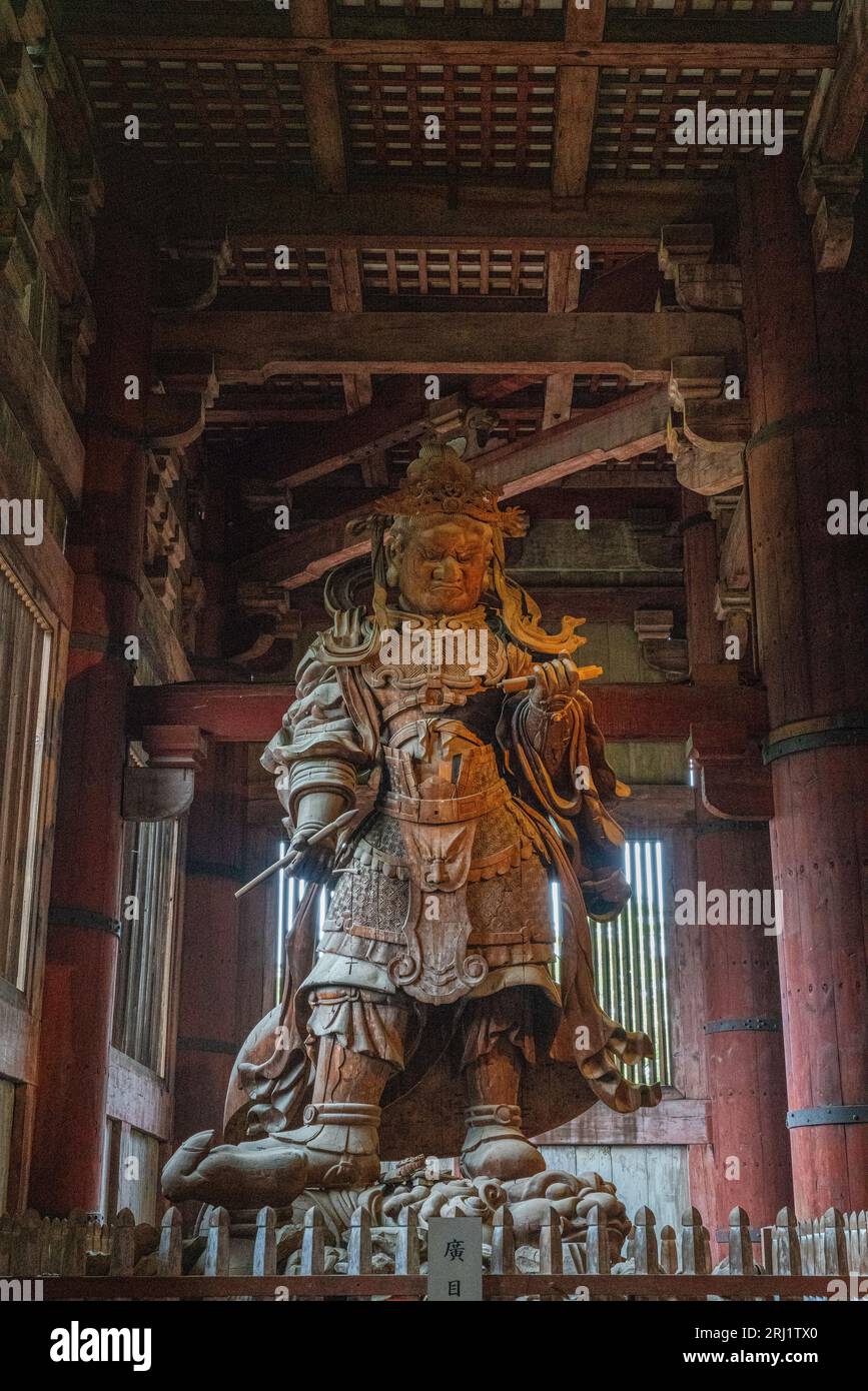 Marvelous statues in the Great Buddha Hall at the Todai-ji Temple in Nara, Japan. Stock Photo