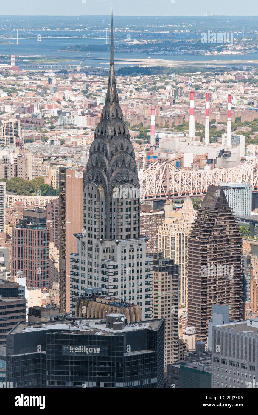 NEW YORK, USA-JULY 29, 2023: Chrysler Building - Art Deco skyscraper, Manhattan, New York City, USA. Aerial view. Stock Photo