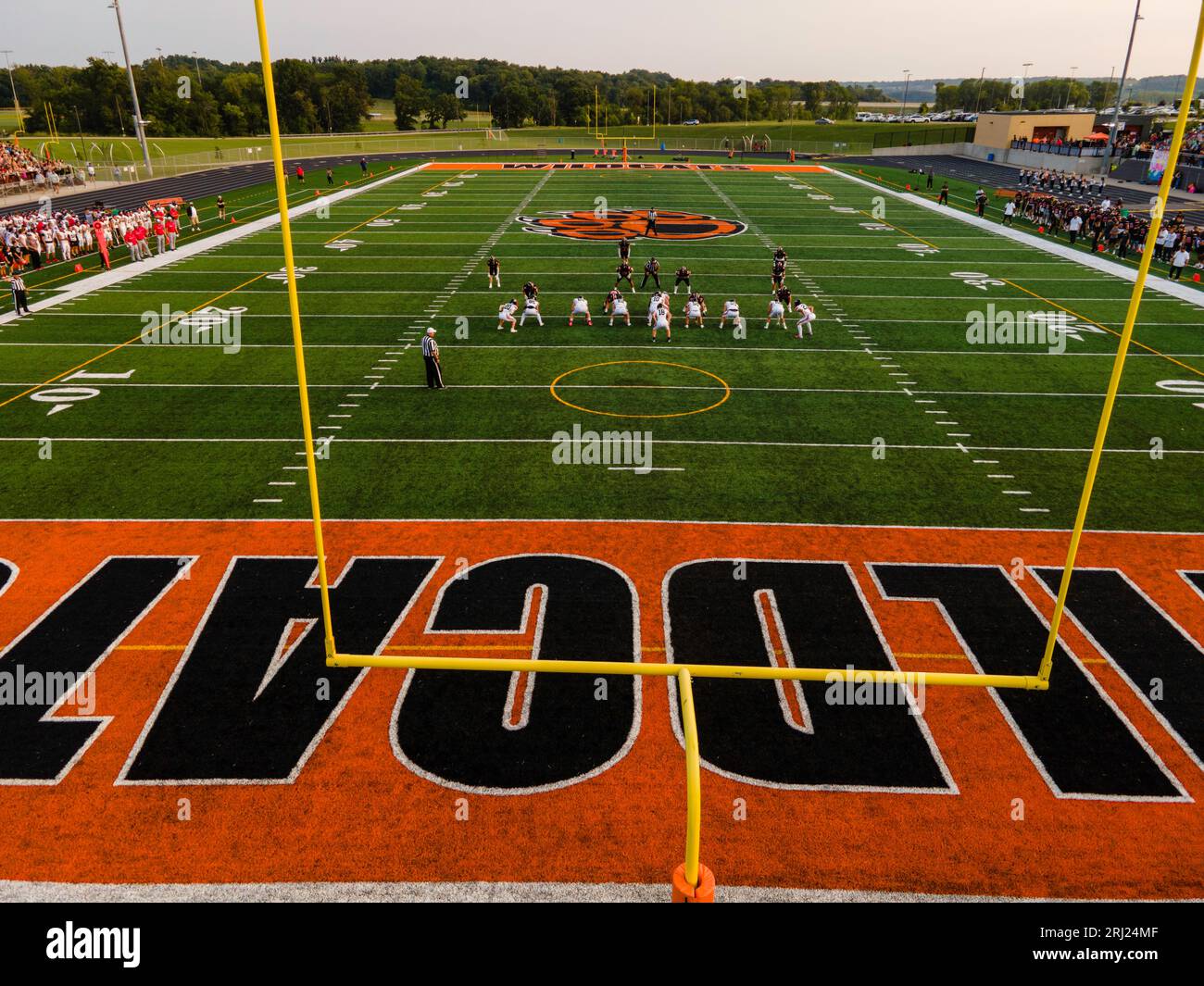 Aerial photograph of a high school football game Muskego at Verona