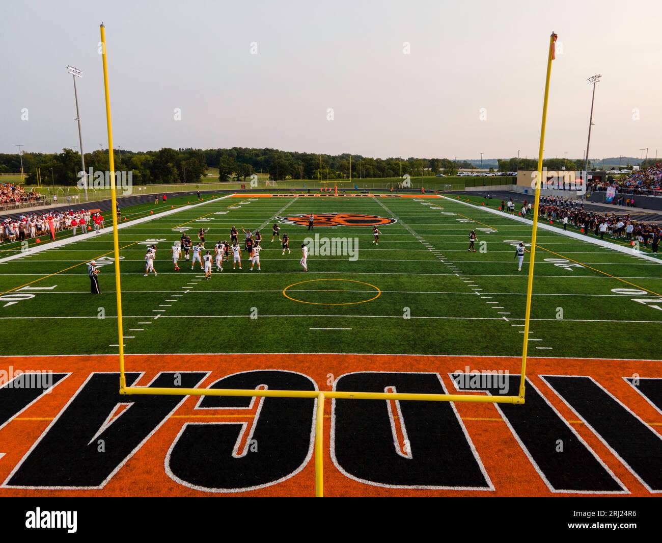 Aerial photograph of a high school football game Muskego at Verona