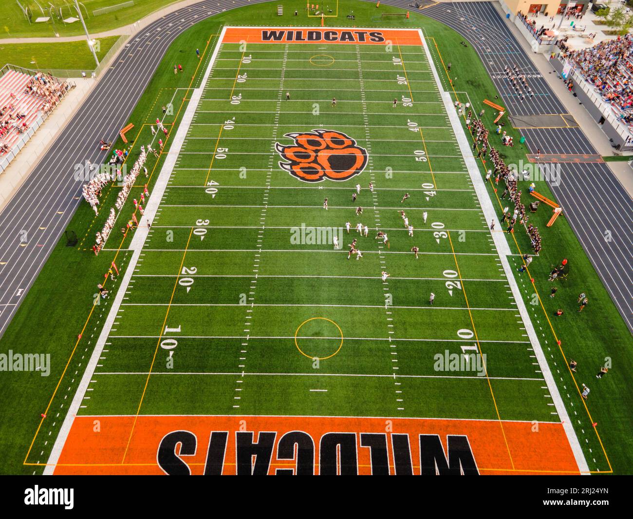Aerial photograph of a high school football game Muskego at Verona