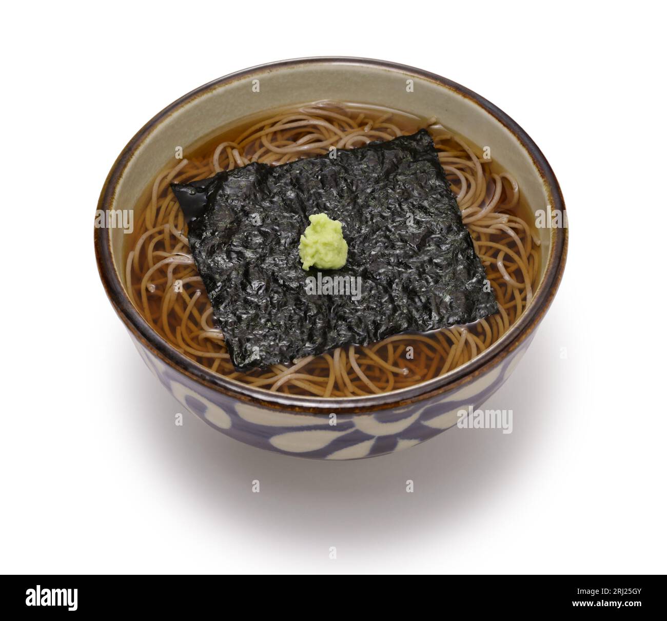 Hanamaki soba, buckwheat noodles topped with nori (dried edible seaweed) and wasabi. Japanese