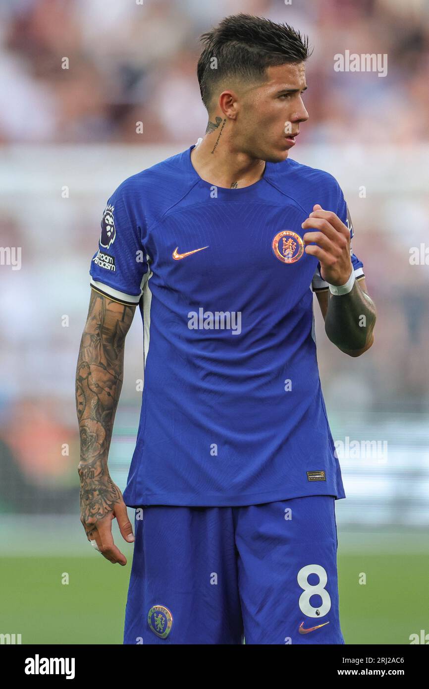 Enzo Fernández #8 of Chelsea during the Premier League match West