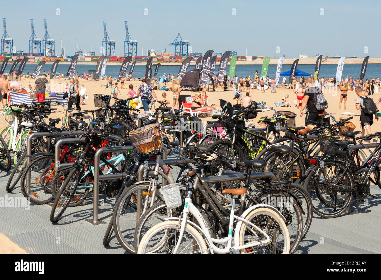 Bicycles at Plaża Stogi Gdańsk or Stogi Beach, Gdansk, Poland, Europe, EU Stock Photo