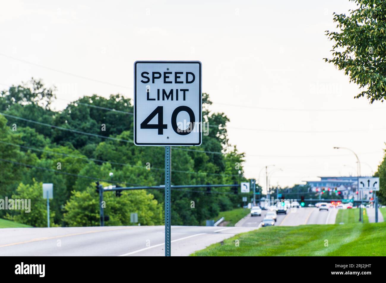 Speed Limit 40 mph in urban built up area Stock Photo