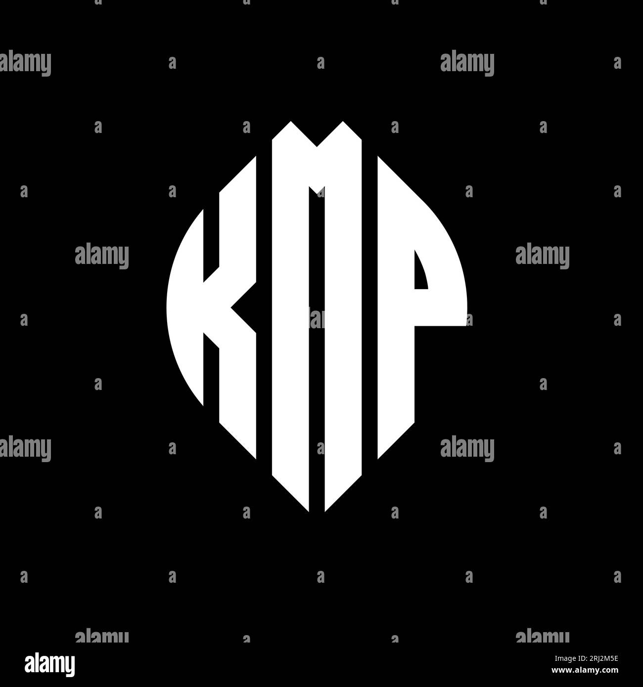 KMP circle letter logo design with circle and ellipse shape. KMP ellipse letters with typographic style. The three initials form a circle logo. KMP Ci Stock Vector
