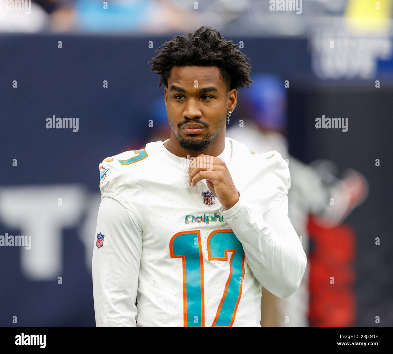 August 19, 2023: Miami Dolphins wide receiver Braylon Sanders (86) on the  field during pregame warmups before an NFL preseason game between the  Texans and the Dolphins Jaguars on August 19, 2023