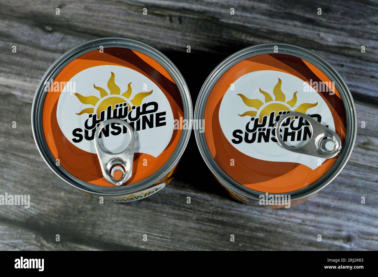 Giza, Egypt, August 12 2023 Sunshine Tuna Single Piece easy open, Tuna is rich in proteins and