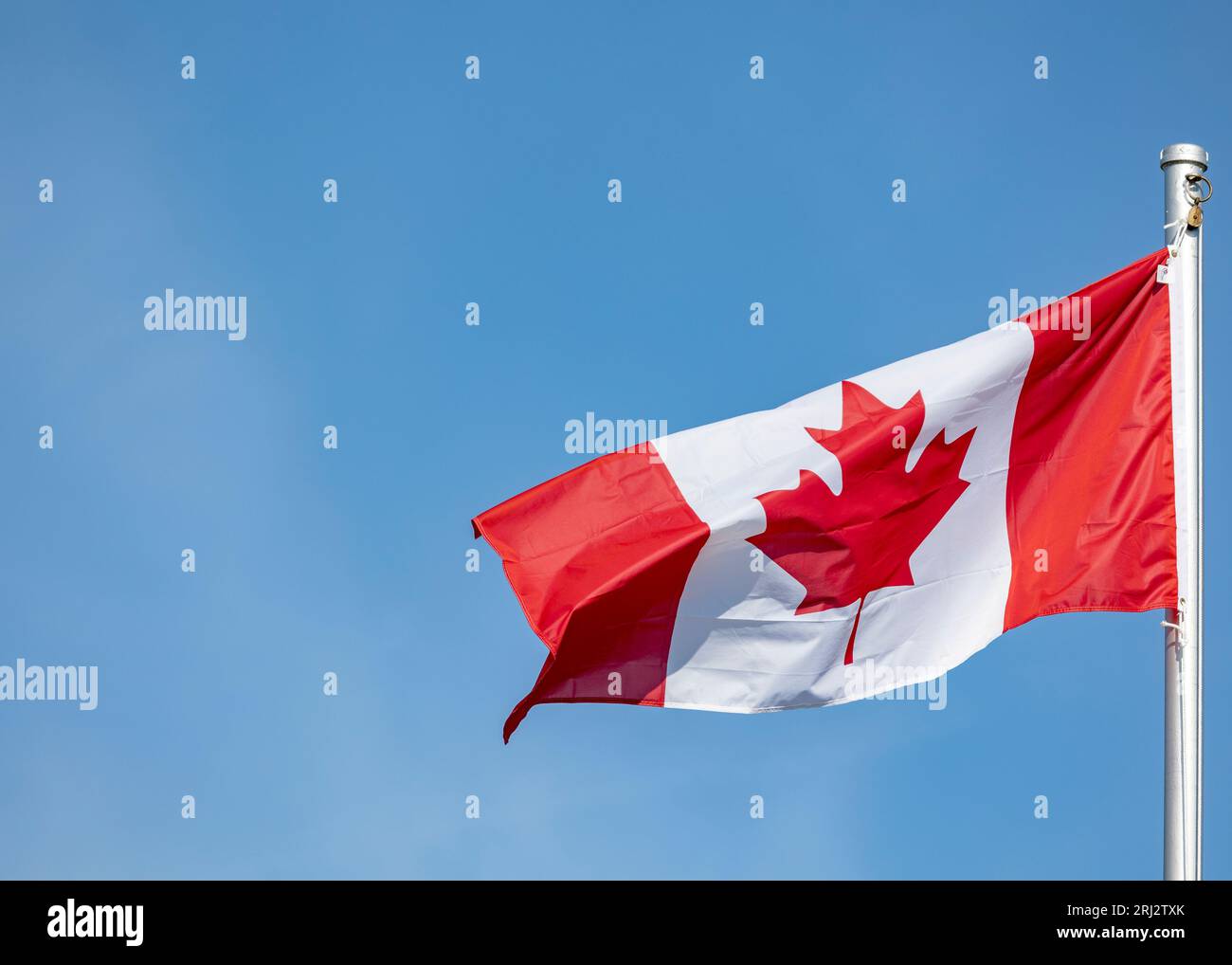 Canadian Flag blowing in the wind Stock Photo