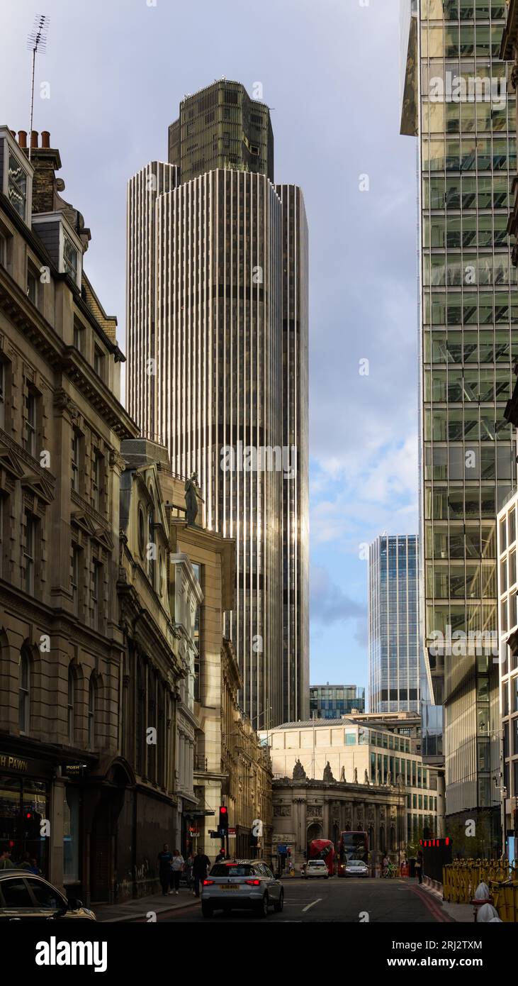London, UK - July 28, 2023; Cityscape view along Gracechurch Street towards Tower 42 NatWest Tower Stock Photo