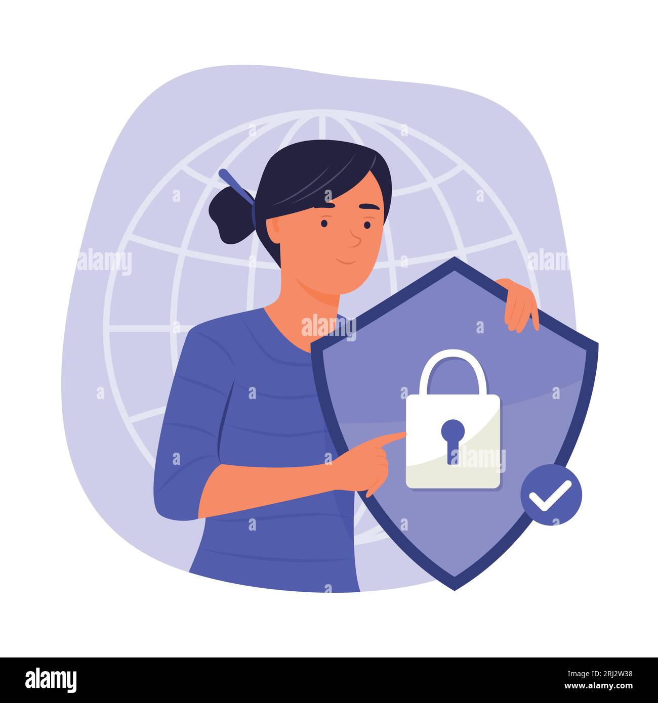 Woman Holding the Digital Security Shield with Padlock Symbol for Cyber ...