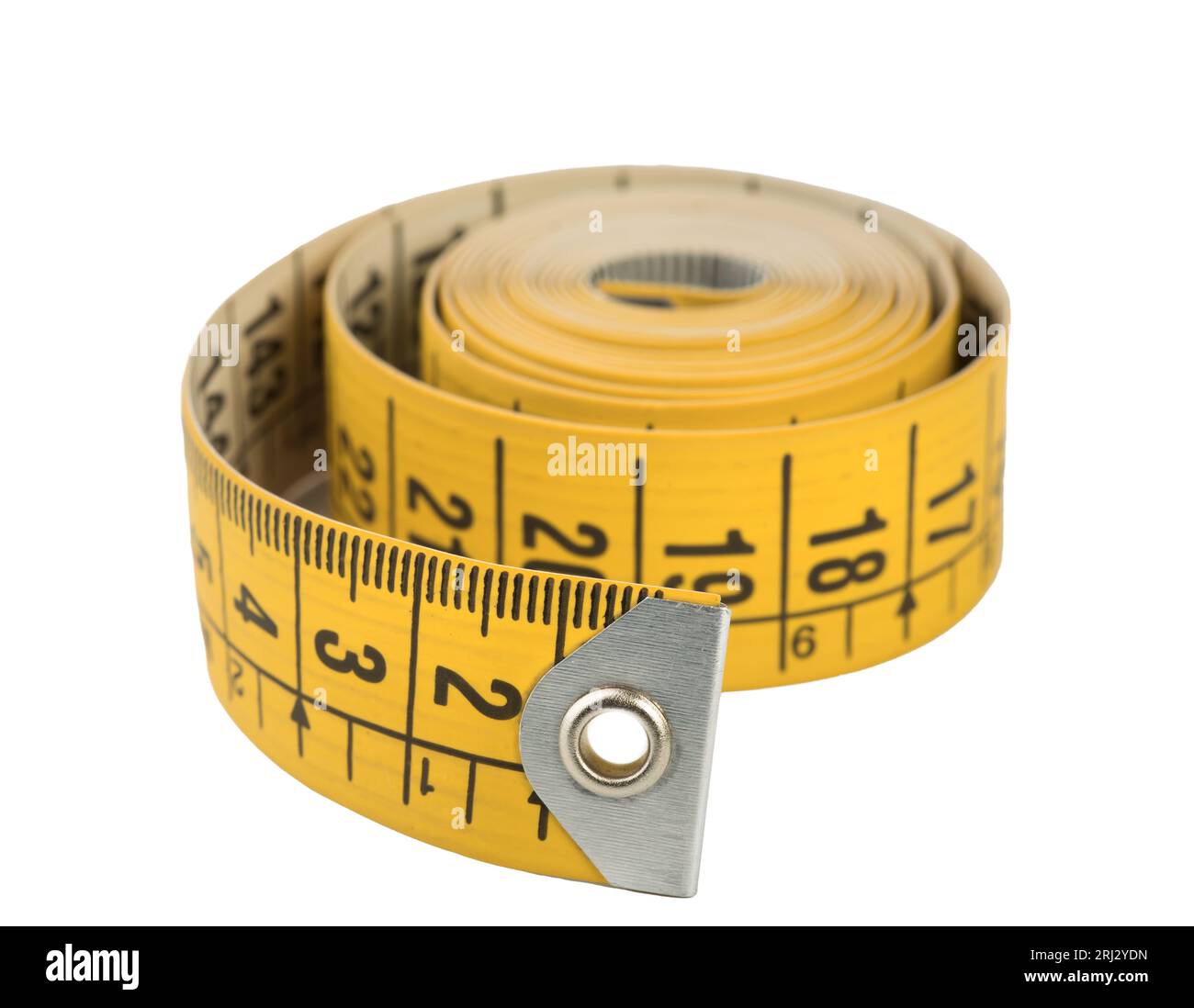 a yellow tailor's tape measure on a transparent background Stock Photo