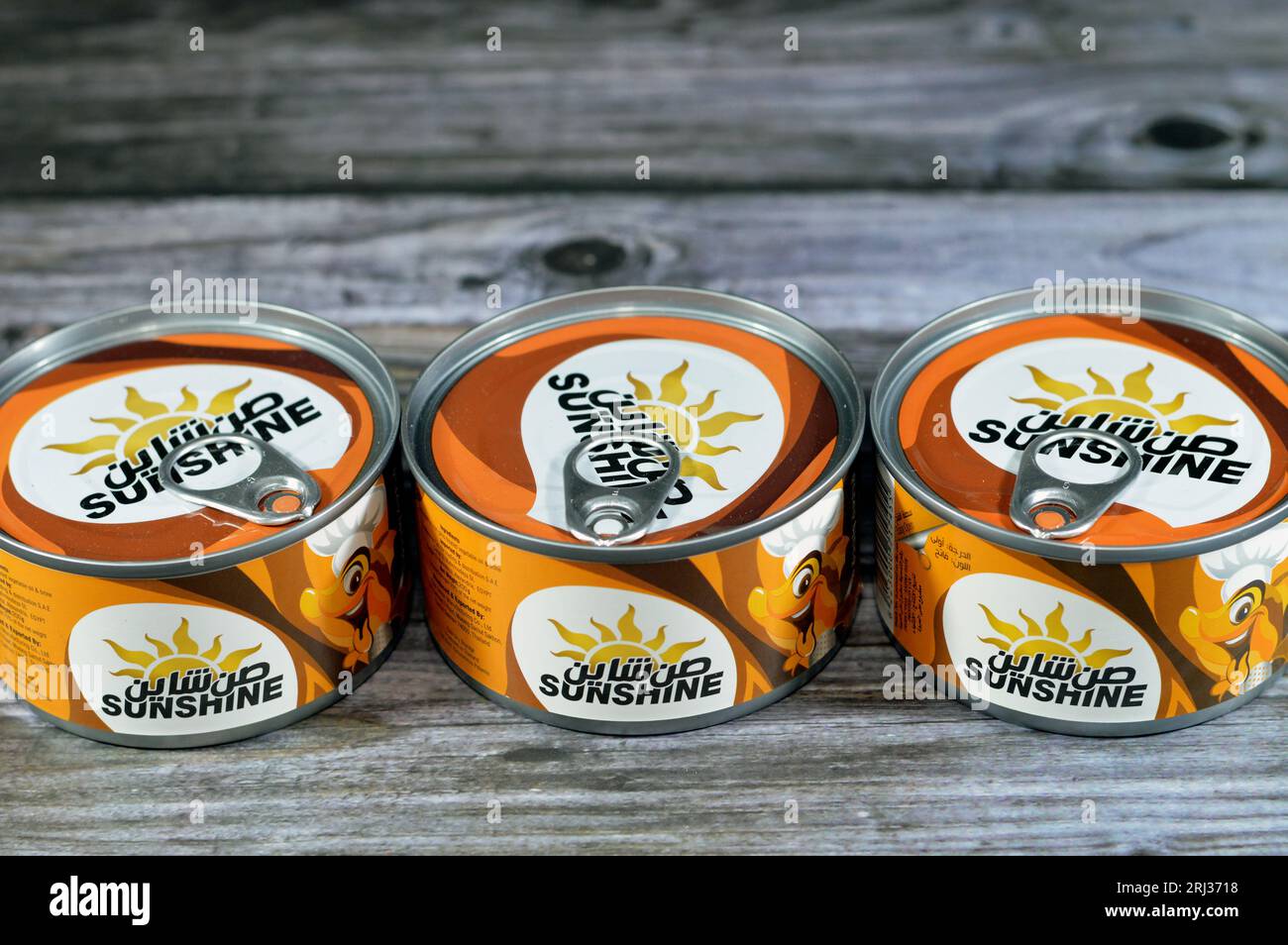 Giza, Egypt, August 12 2023 Sunshine Tuna Single Piece easy open, Tuna is rich in proteins and