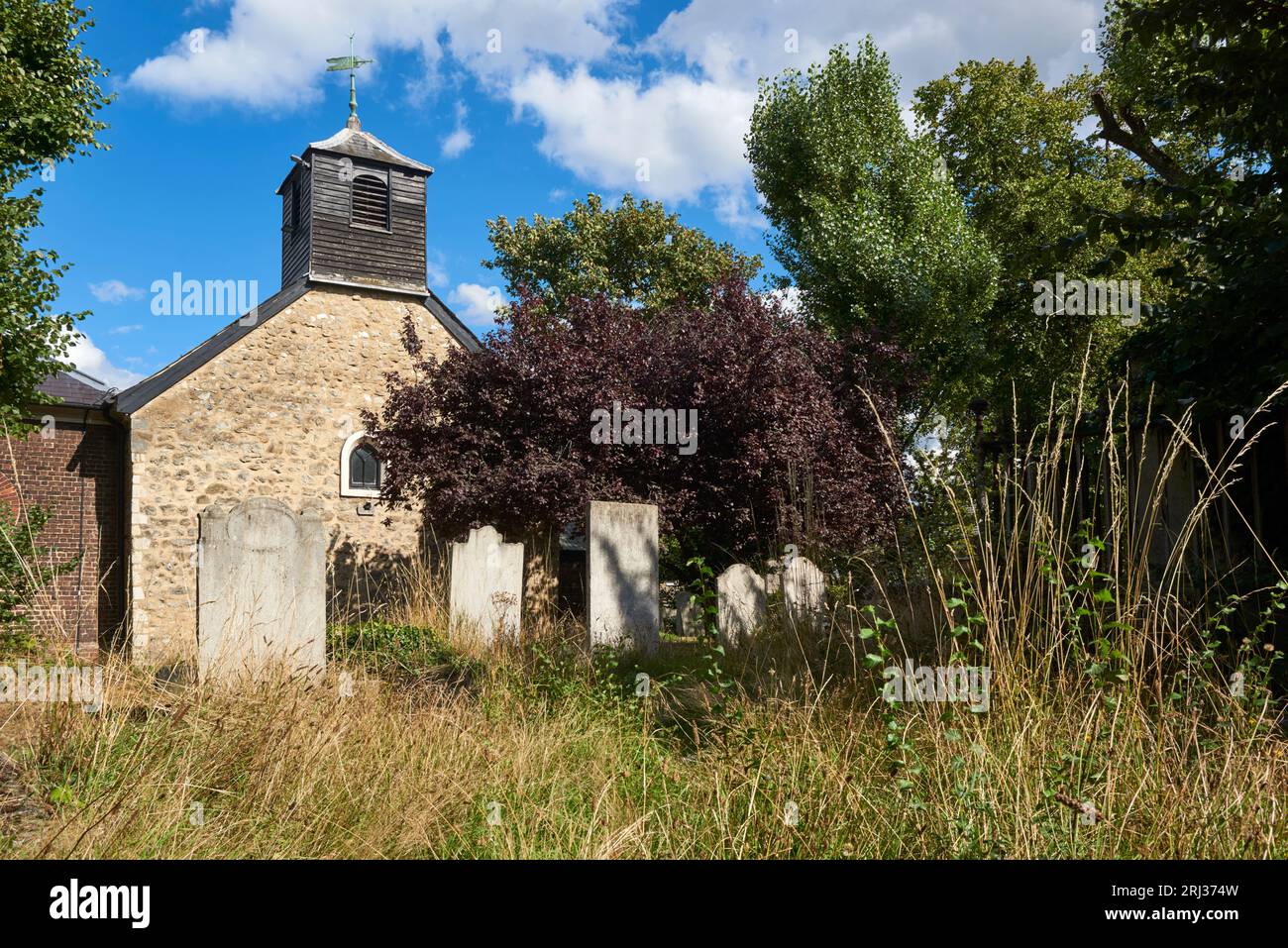The tower of the 12th century church of St Mary the Virgin, Little Ilford, East London UK Stock Photo