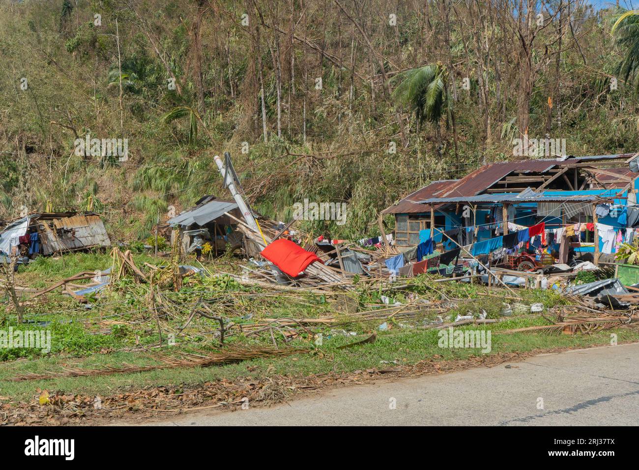Aftermath of Typhoon Odette (Rai) in a coastal village in Southern Leyte, Philippines Stock Photo