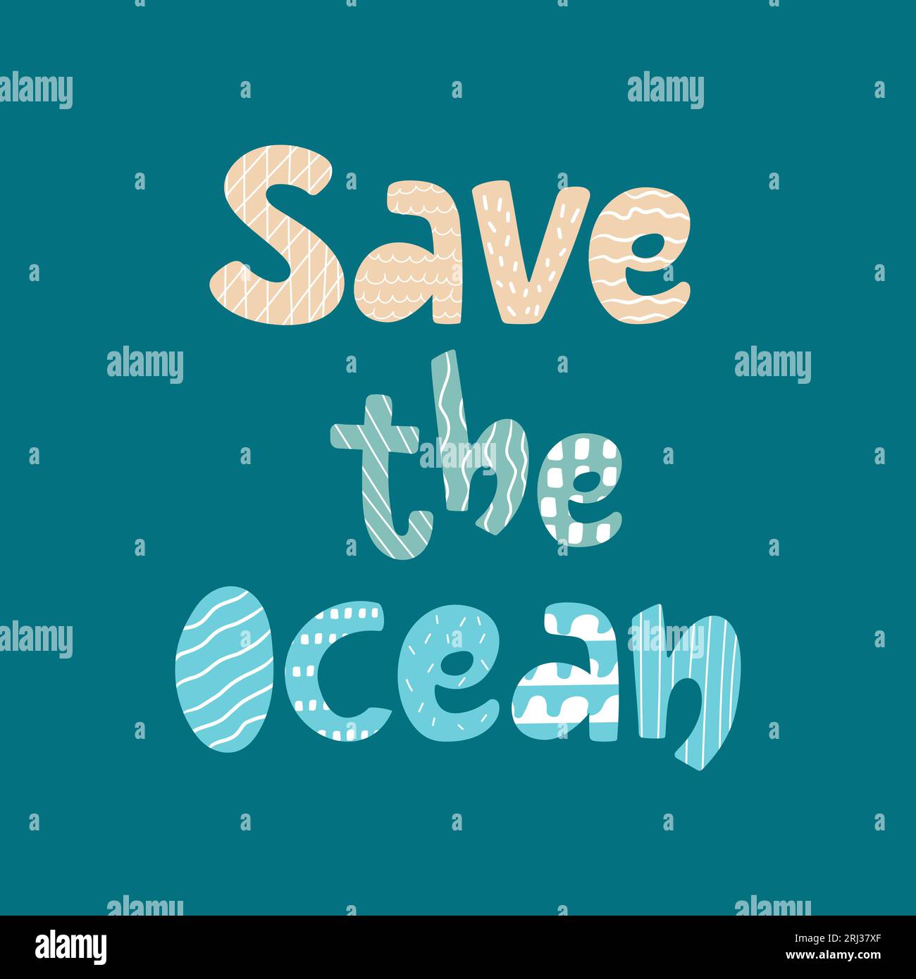 Save the ocean handdrawn poster. Vector lettering design with texture.  Stock Vector