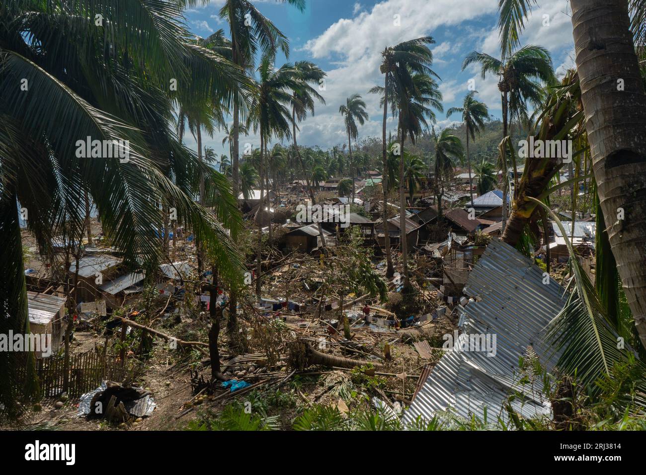 Aftermath of Typhoon Odette (Rai) in a coastal village in Southern Leyte, Philippines Stock Photo
