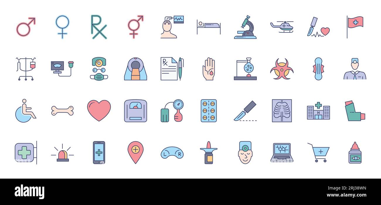 Medical Vector Icons Set. Line Icons, Sign and Symbols in Outline Fill ...