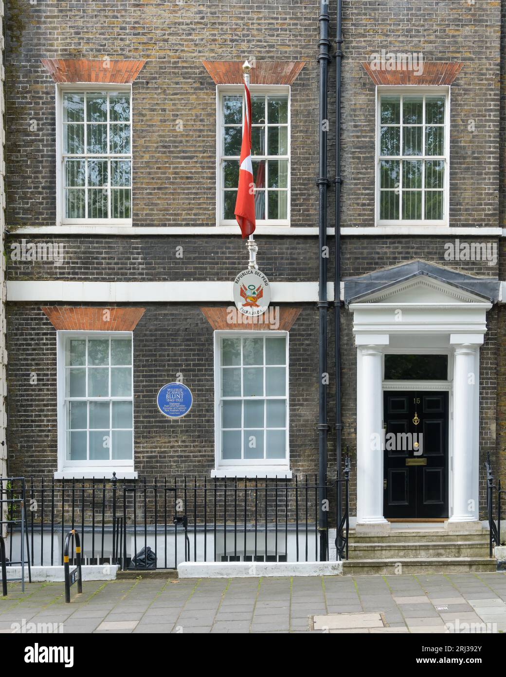 London, UK - July 29, 2023; Facade and door of Embassy of Peru in London Stock Photo