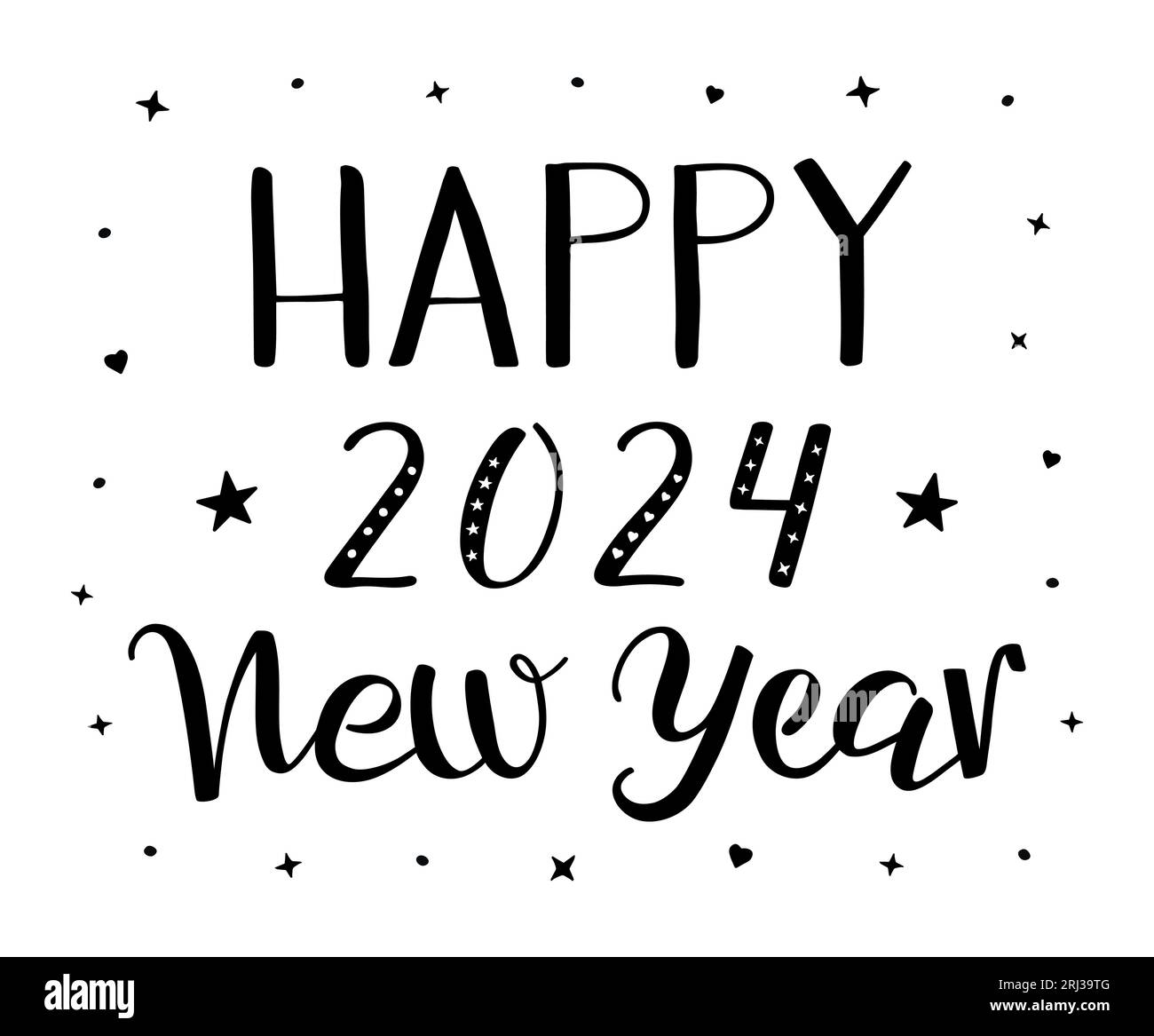 Happy New Year 2025 handwritten modern brush calligraphy. Black and