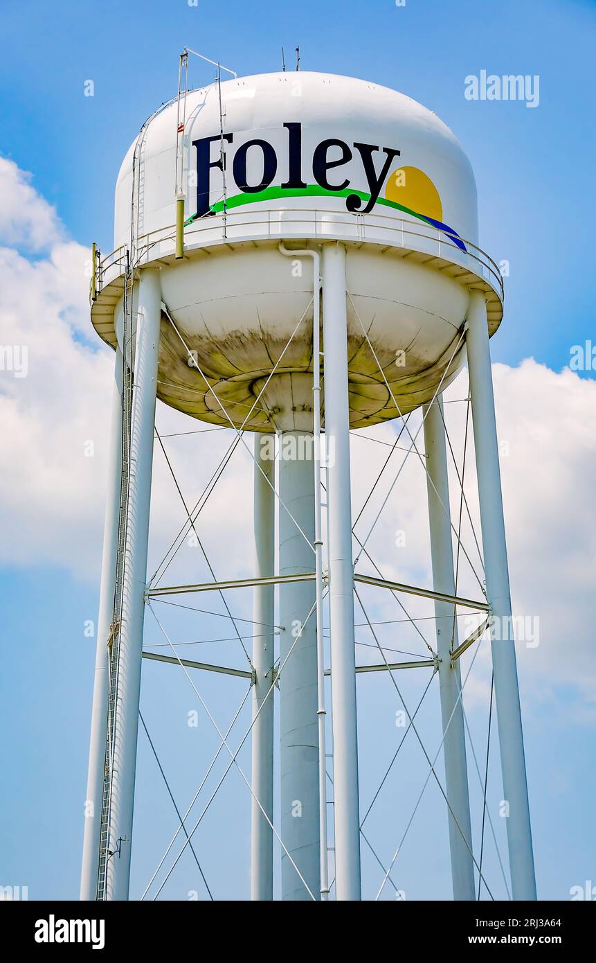 The Foley water tower is pictured, Aug. 19, 2023, in Foley, Alabama