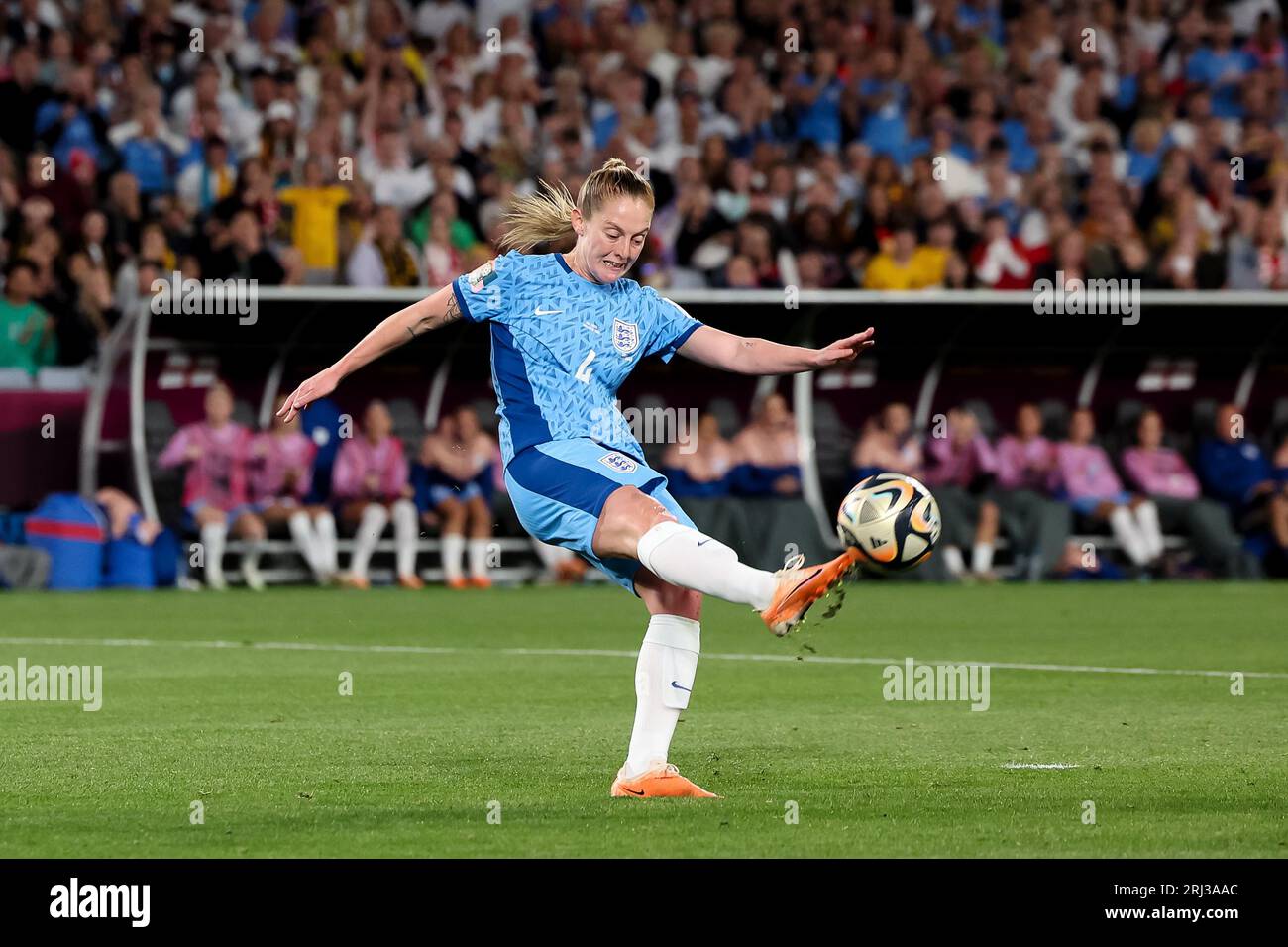 Sydney, Australia, 20 August, 2023. Keira Walsh of England clears the ball during the Women's World Cup Final football match between the Spian and England at Stadium Australia on August 20, 2023 in Sydney, Australia. Credit: Damian Briggs/Speed Media/Alamy Live News Stock Photo
