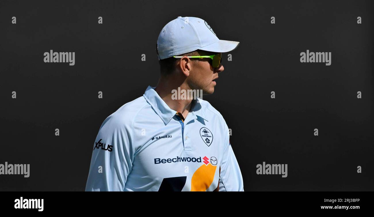 Northampton August  20:  Alex Thomson  of Derbyshire  during the  50 Over  one day cup match between Northamptonshire Steelbacks and   Derbyshire Cricket  at The County Ground Northampton on August 20   2023  Northampton England . Stock Photo