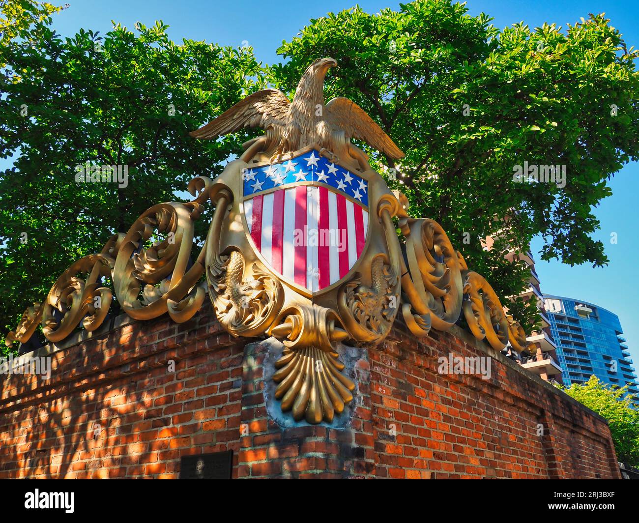 cast bronze shield from the Battleship U.S.S. Ohio, Columbus Ohio USA 2023 Stock Photo