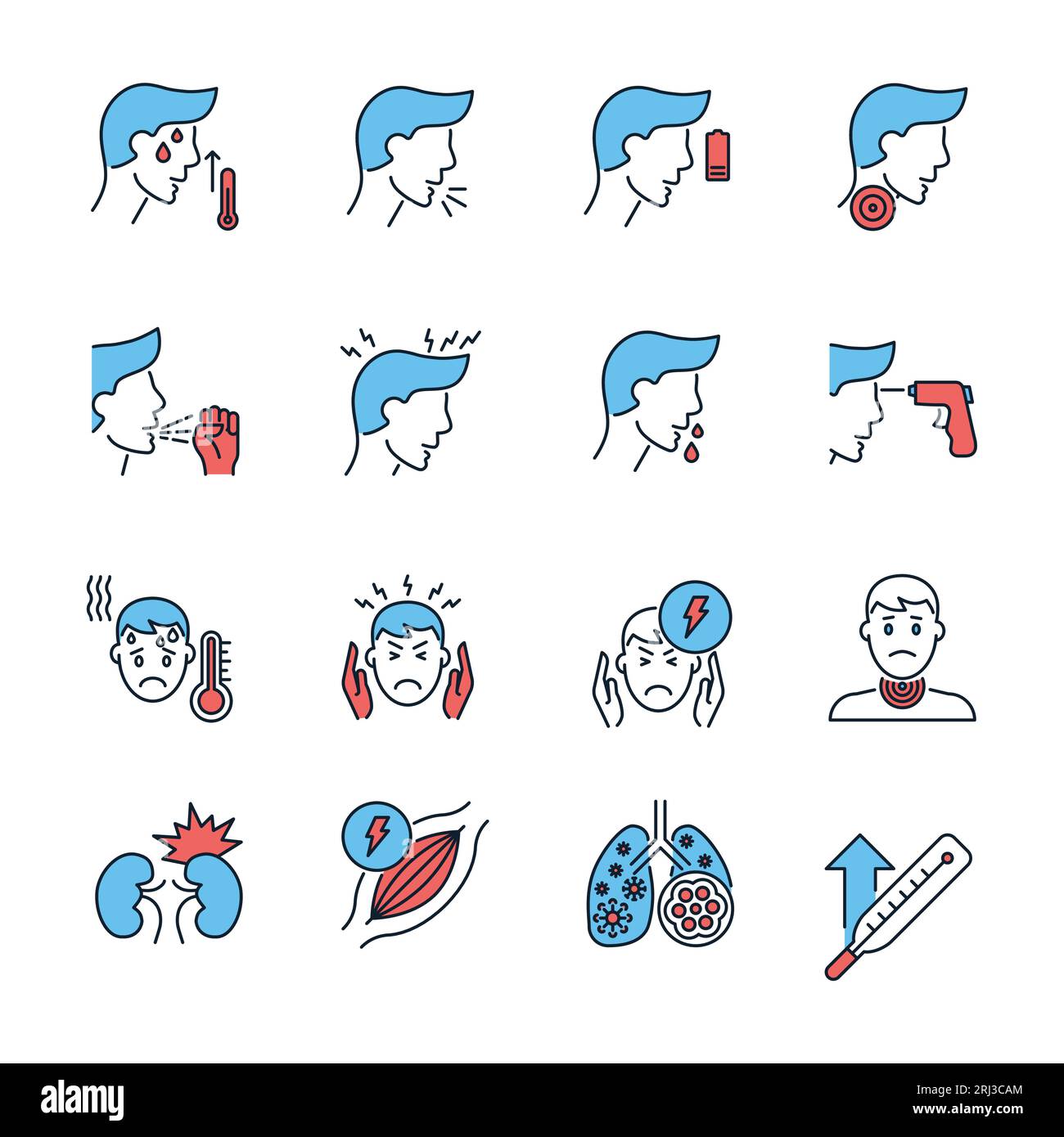 Coronavirus symptoms related vector icons set. Contains such Icons as