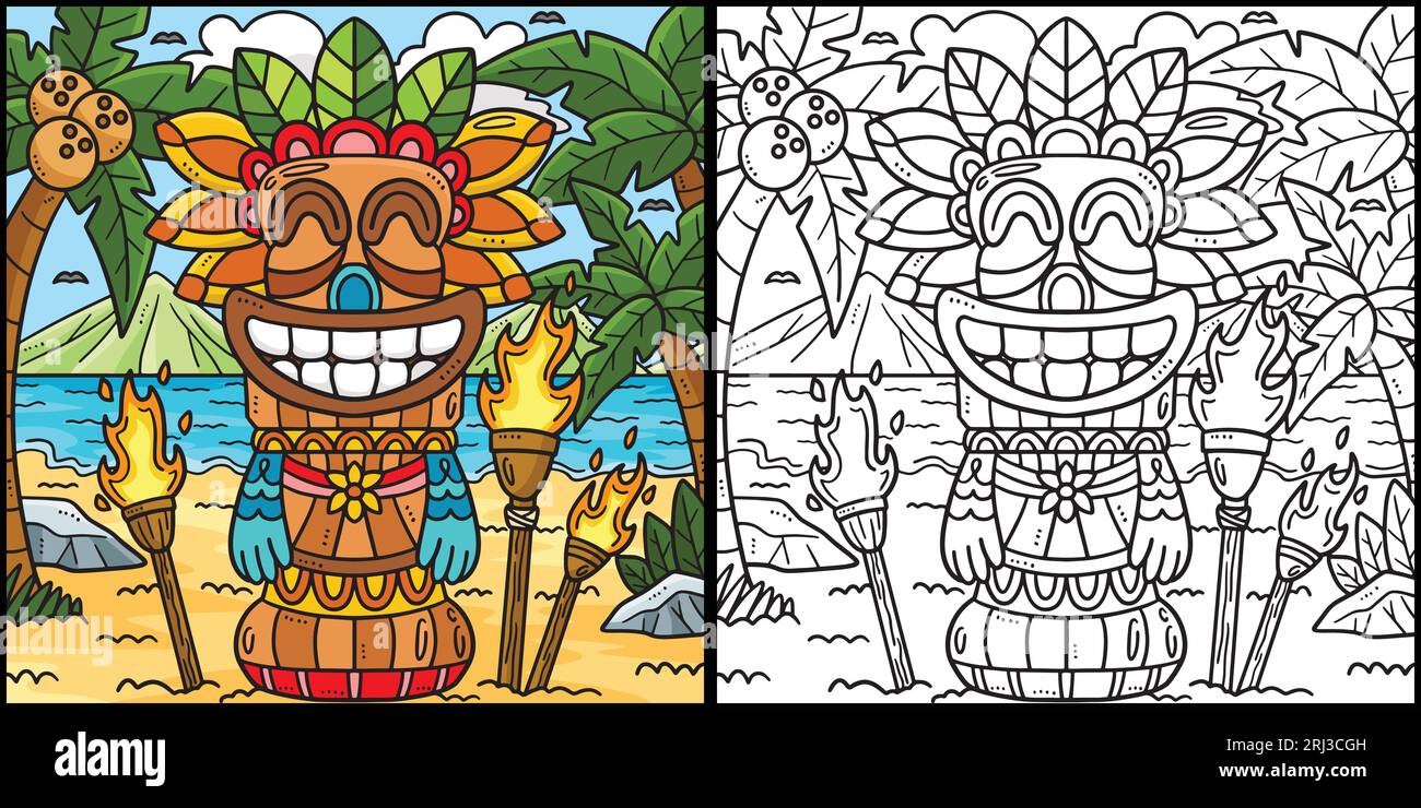 Summer Tiki Totem Pole Coloring Page Illustration Stock Vector Image ...