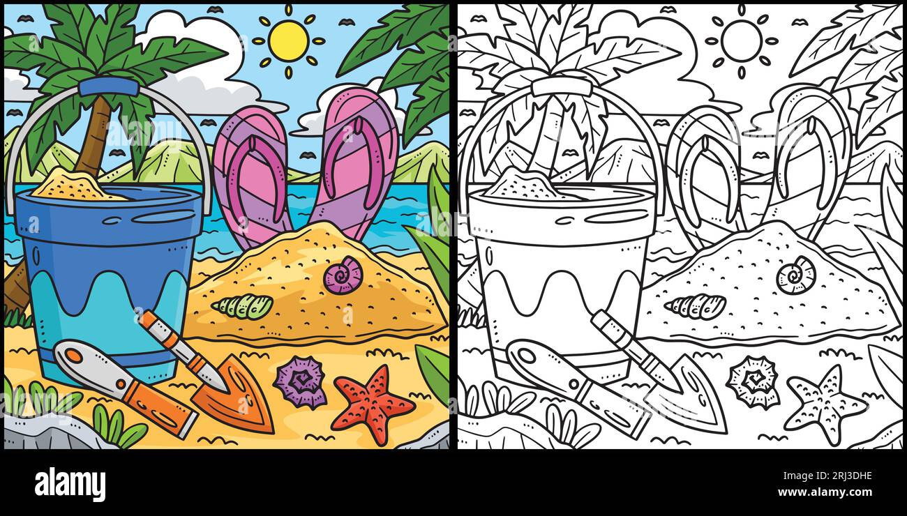 Summer Sand Castle Tool Coloring Page Illustration Stock Vector Image ...