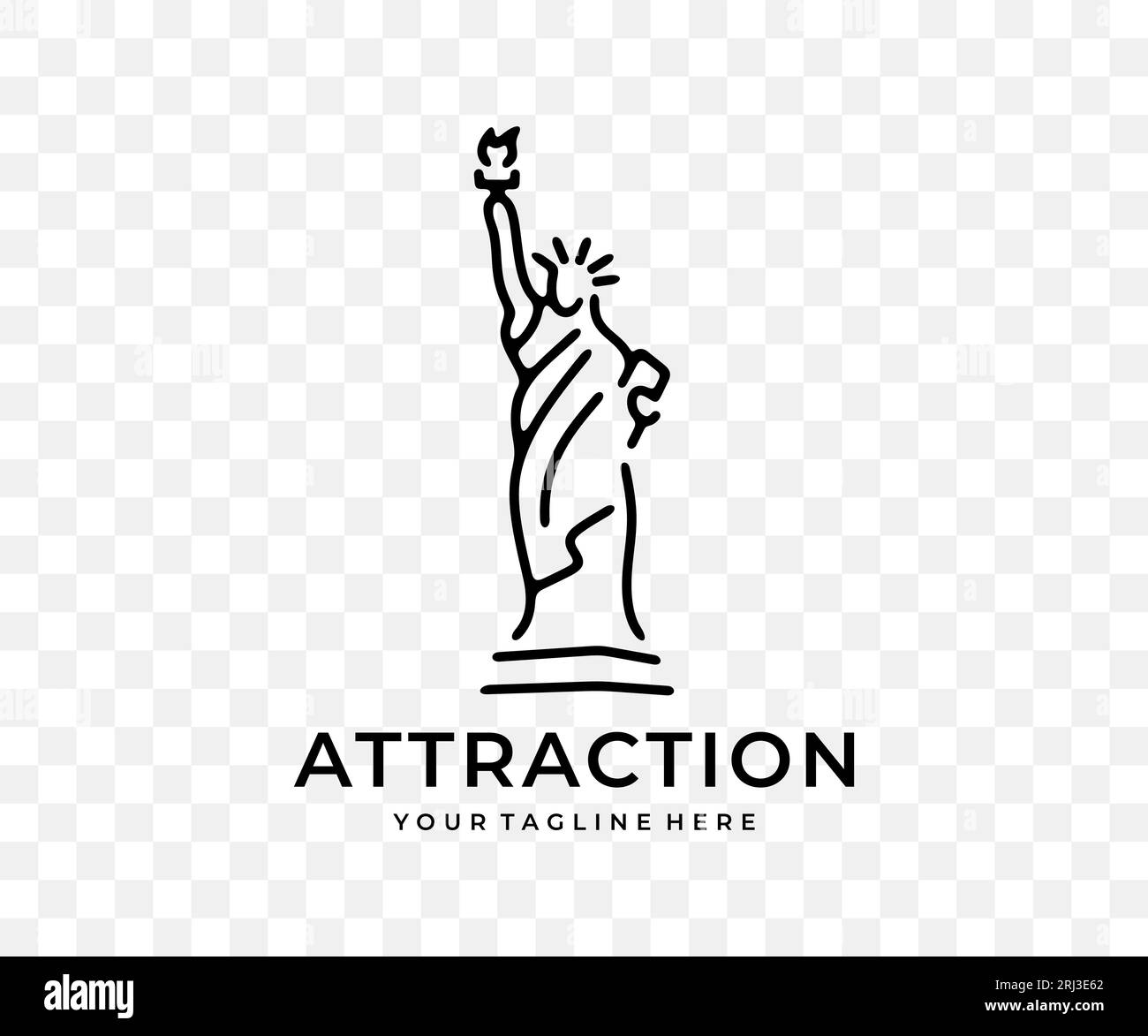 Statue of liberty, tourist attraction, travel and tourism, linear graphic design. Vacation, landmark, tour tourism, architecture and sightseeing Stock Vector