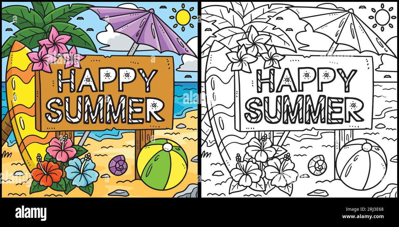 Happy Summer Coloring Page - Happy Summer Coloring Page Colored Illustration 2RJ3E68