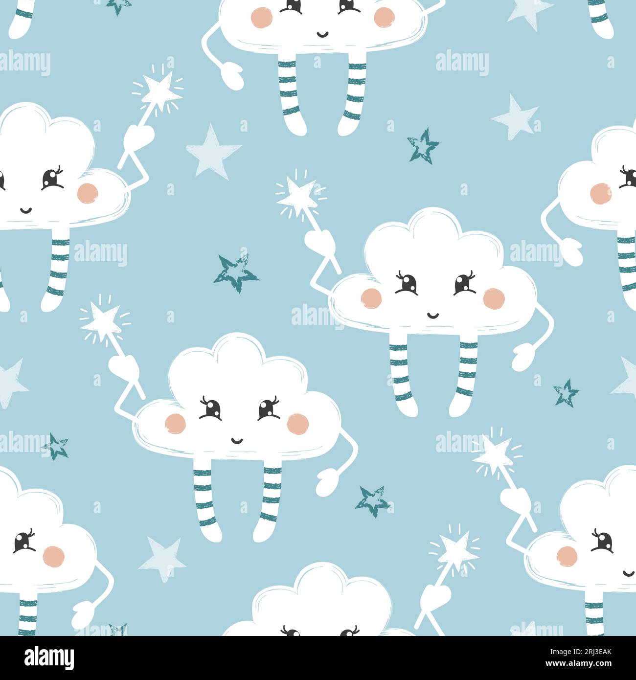 Seamless childish cute cartoon clouds pattern. Baby print Stock Vector ...