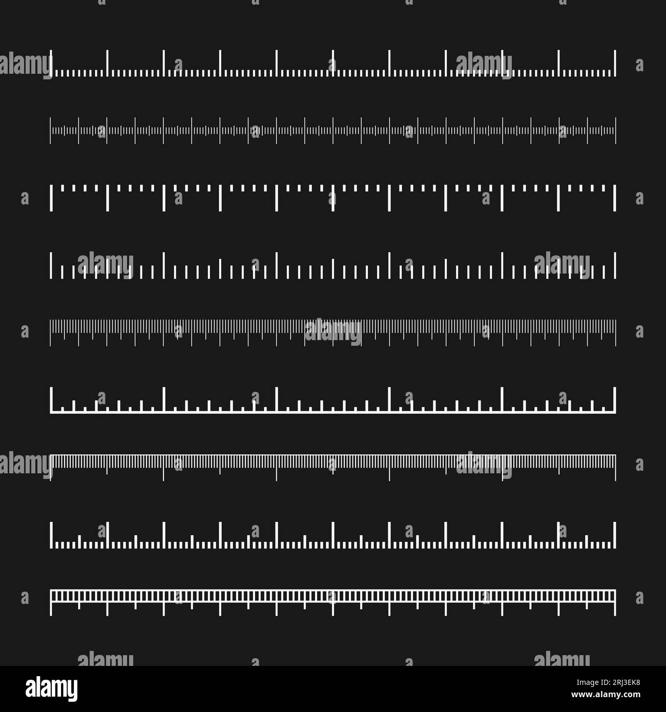 Various measurement scales with divisions. Realistic white scale for