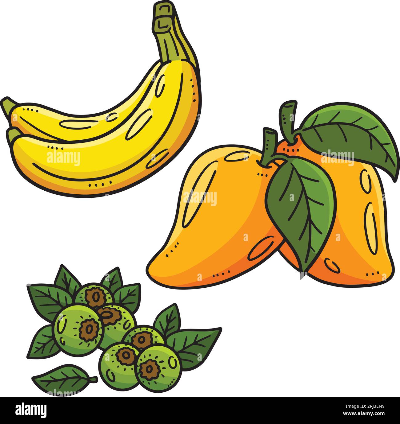 Banana, Mango Blueberry Cartoon Colored Clipart Stock Vector Image