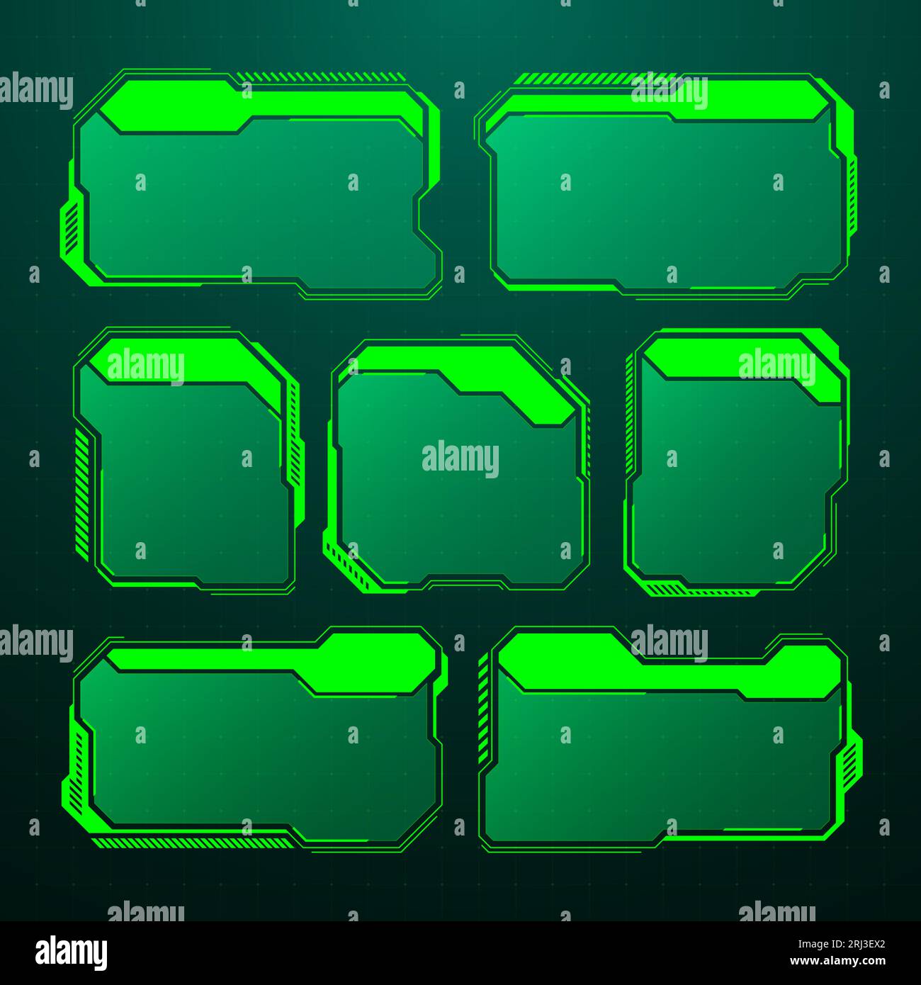 Green futuristic HUD, UI elements. Sci-fi user interface text boxes ...