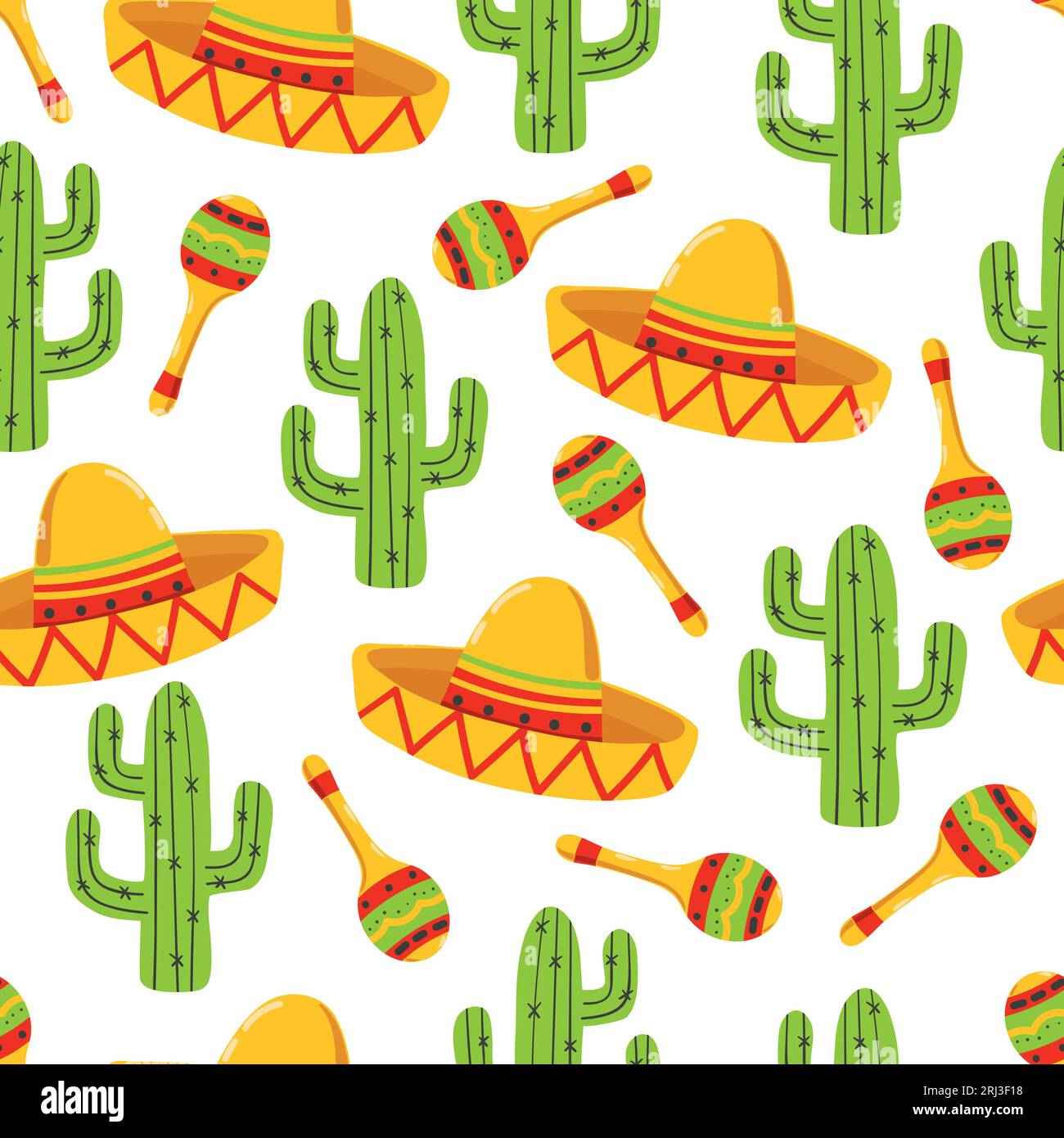 Seamless Mexican pattern with sombrero and cactus. Stock Vector