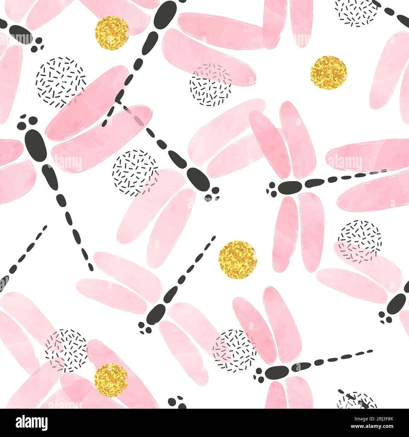 Seamless vector pink watercolor dragonfly pattern Stock Vector Image ...
