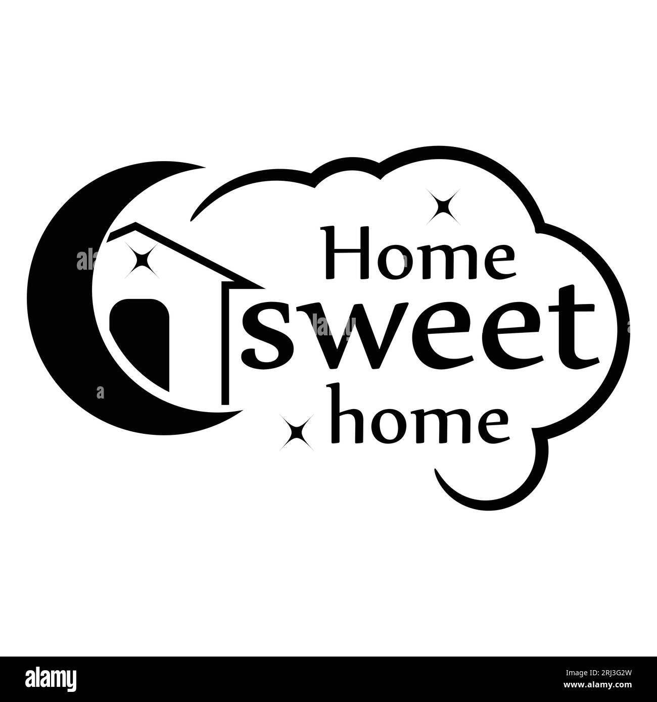 home sweet home lettering with moon and house icon, flat design. vector illustration Stock Vector