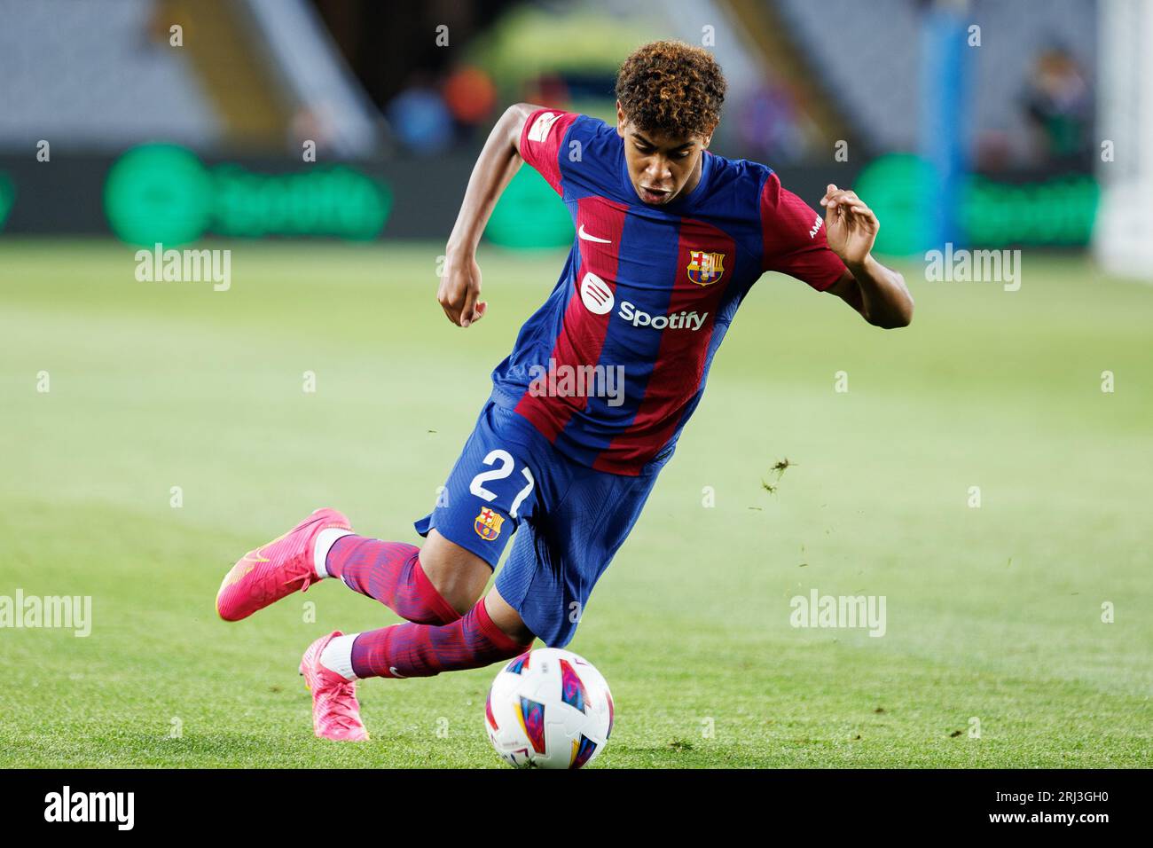Barcelona, Spain. 20th Aug, 2023. Lamine Yamal in action during the