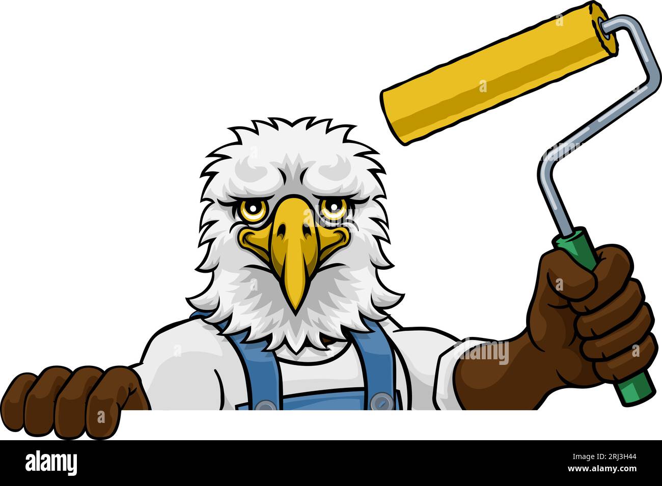 Eagle Painter Decorator Paint Roller Mascot Man Stock Vector