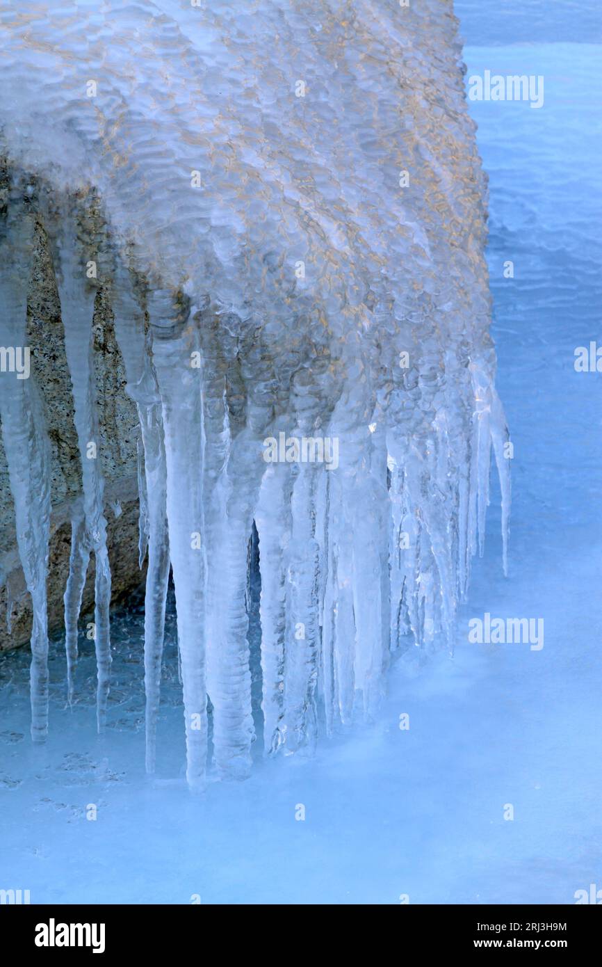 rocks in ice and snow, in Field of flowers Valley mountainous area, in Hebei Province, China Stock Photo