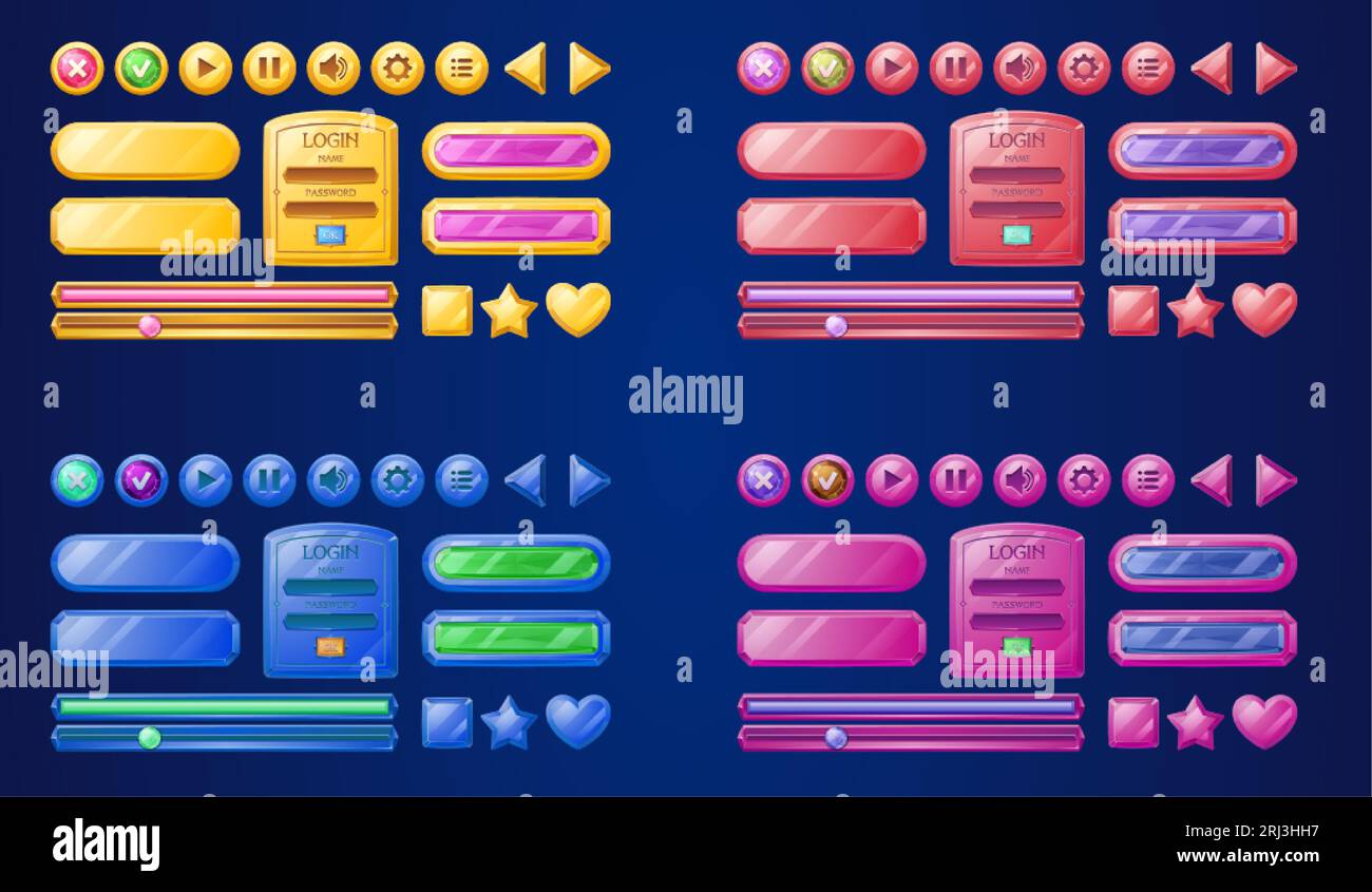 Play game interface button ui icon vector design. Cartoon frame for ...