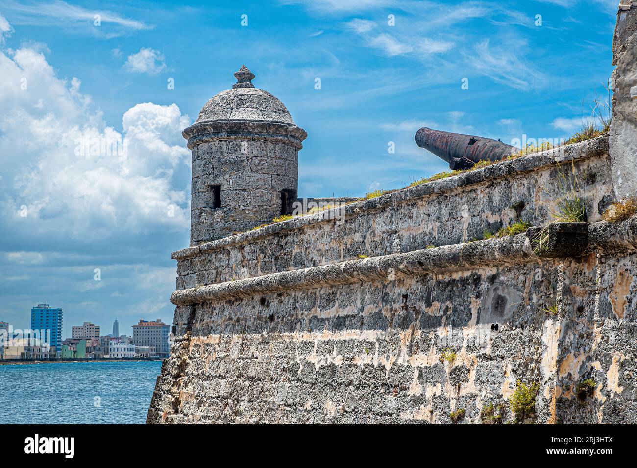 Cuba Havana.Fortifications of old Havana. The attractive geographical location of Cuba,which in colonial times was called the 'Pearl of the Antilles.' Stock Photo